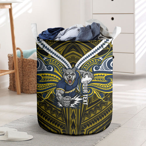 Custom North Queensland Cowboys Laundry Basket Bull Warrior Polynesia Islander Rugby Mascot