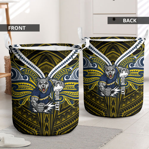 Custom North Queensland Cowboys Laundry Basket Bull Warrior Polynesia Islander Rugby Mascot