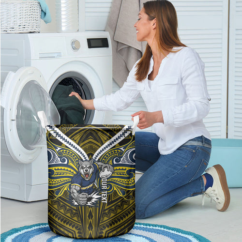 Custom North Queensland Cowboys Laundry Basket Bull Warrior Polynesia Islander Rugby Mascot