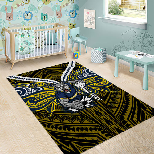 Custom North Queensland Cowboys Area Rug Bull Warrior Polynesia Islander Rugby Mascot