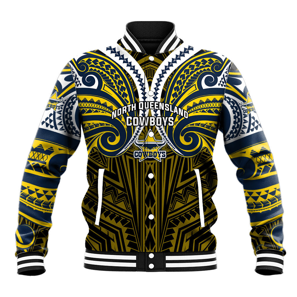Custom North Queensland Cowboys Baseball Jacket Bull Warrior Polynesia Islander Rugby Mascot