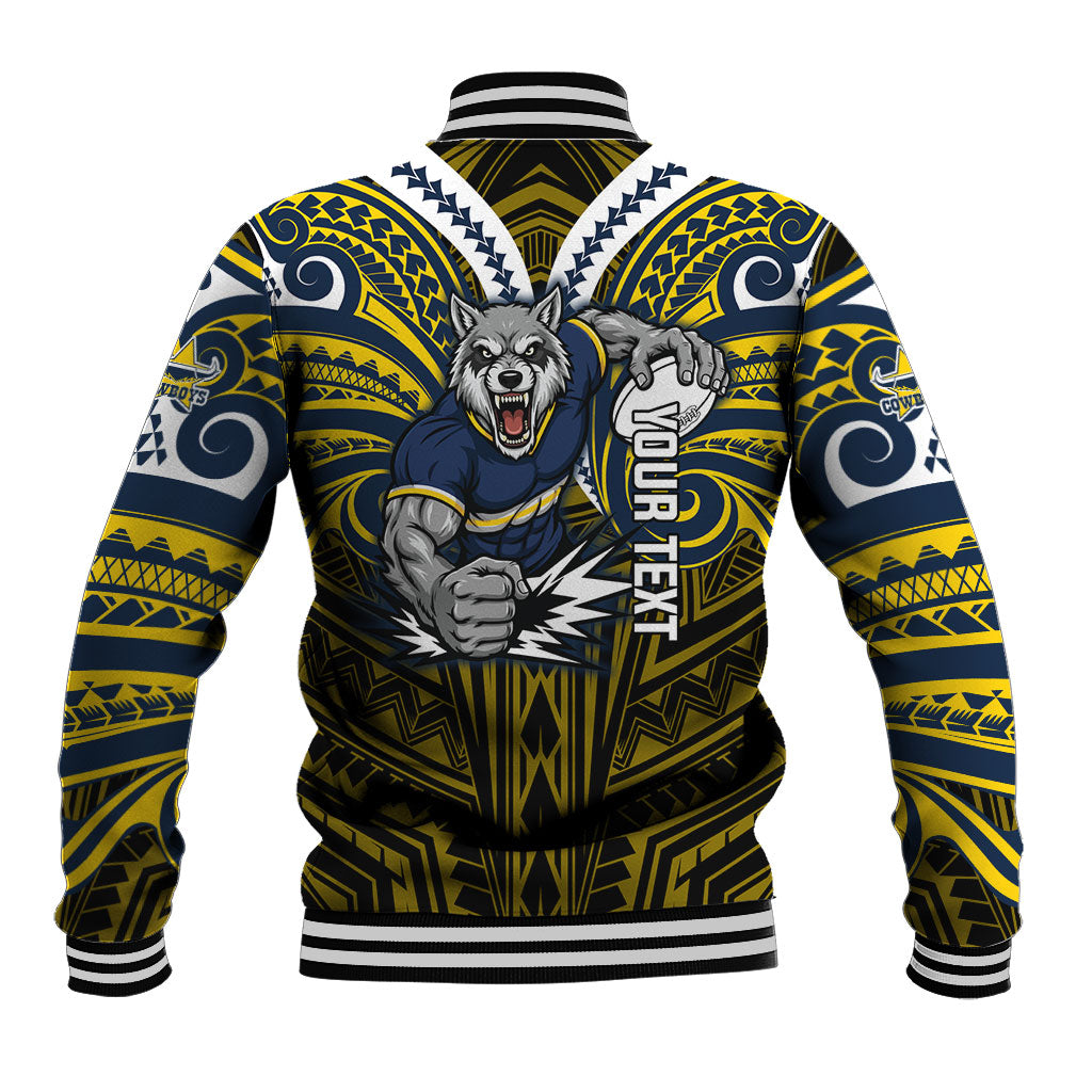 Custom North Queensland Cowboys Baseball Jacket Bull Warrior Polynesia Islander Rugby Mascot