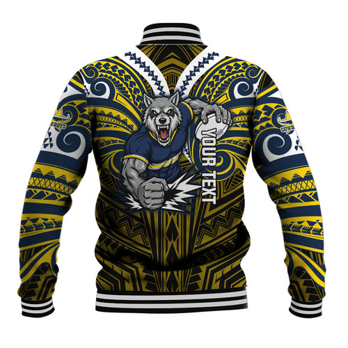 Custom North Queensland Cowboys Baseball Jacket Bull Warrior Polynesia Islander Rugby Mascot