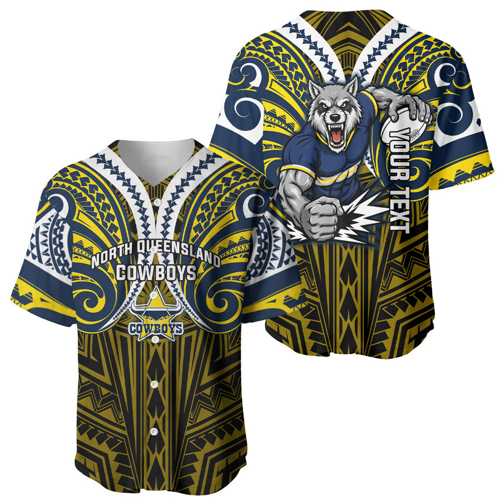 Custom North Queensland Cowboys Baseball Jersey Bull Warrior Polynesia Islander Rugby Mascot