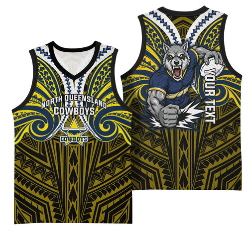 Custom North Queensland Cowboys Basketball Jersey Bull Warrior Polynesia Islander Rugby Mascot
