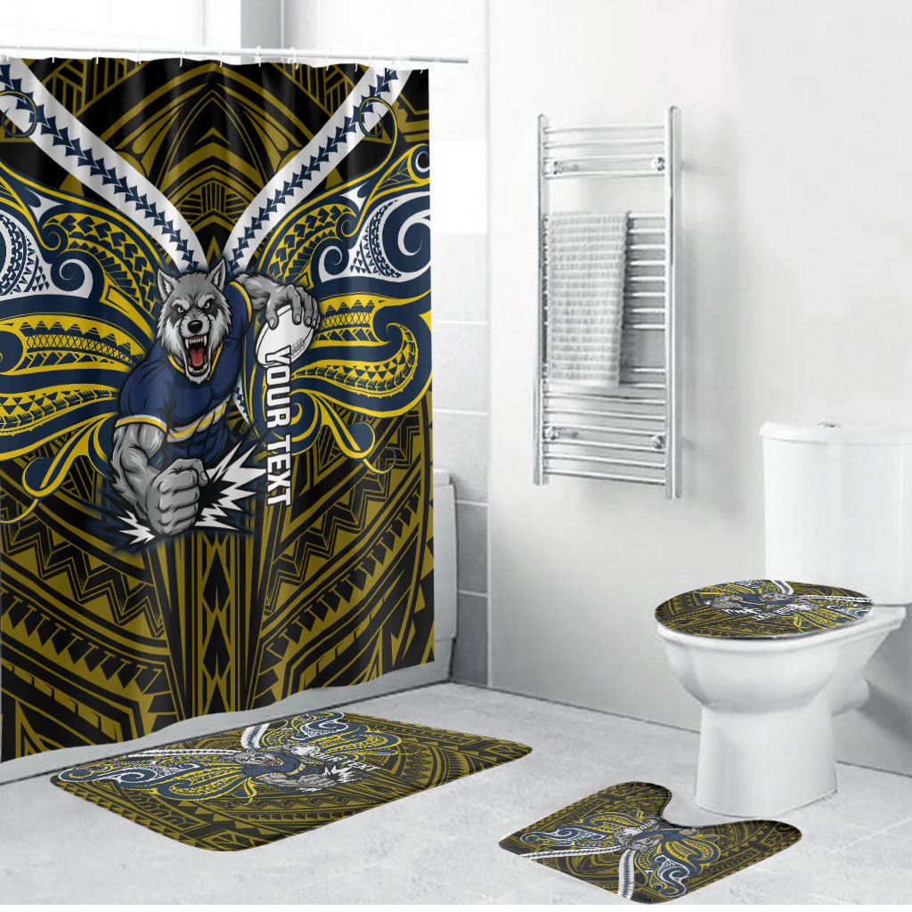 Custom North Queensland Cowboys Bathroom Set Bull Warrior Polynesia Islander Rugby Mascot