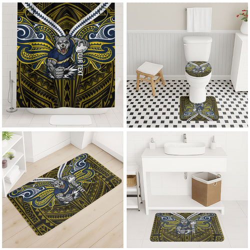 Custom North Queensland Cowboys Bathroom Set Bull Warrior Polynesia Islander Rugby Mascot
