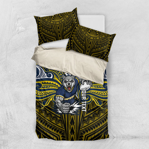 Custom North Queensland Cowboys Bedding Set Bull Warrior Polynesia Islander Rugby Mascot