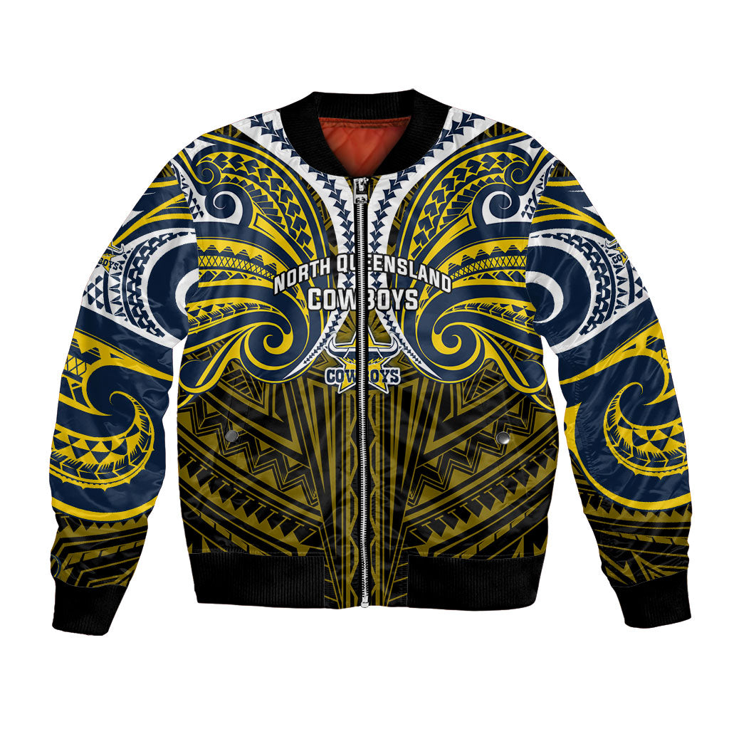 Custom North Queensland Cowboys Bomber Jacket Bull Warrior Polynesia Islander Rugby Mascot