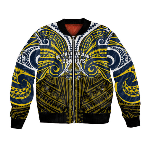 Custom North Queensland Cowboys Bomber Jacket Bull Warrior Polynesia Islander Rugby Mascot