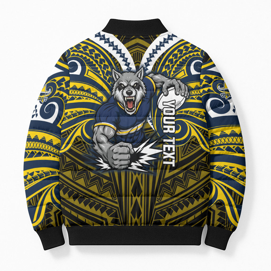 Custom North Queensland Cowboys Bomber Puffer Jacket Bull Warrior Polynesia Islander Rugby Mascot