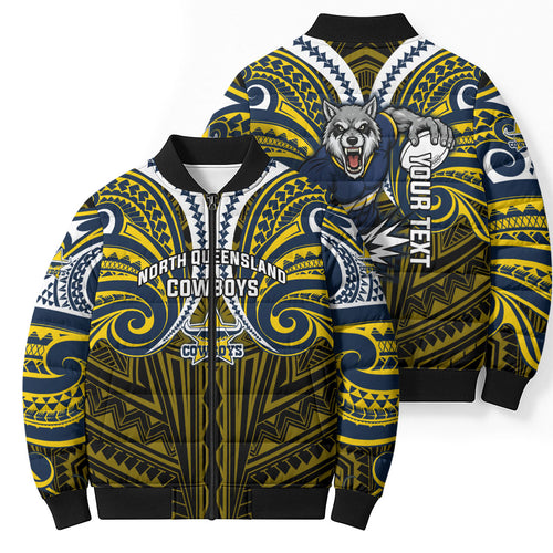 Custom North Queensland Cowboys Bomber Puffer Jacket Bull Warrior Polynesia Islander Rugby Mascot