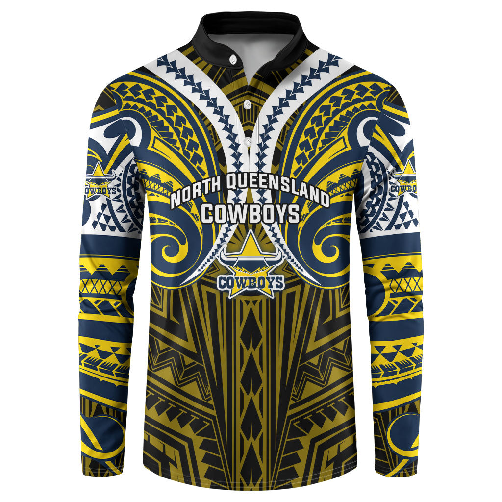 Custom North Queensland Cowboys Button Sweatshirt Bull Warrior Polynesia Islander Rugby Mascot