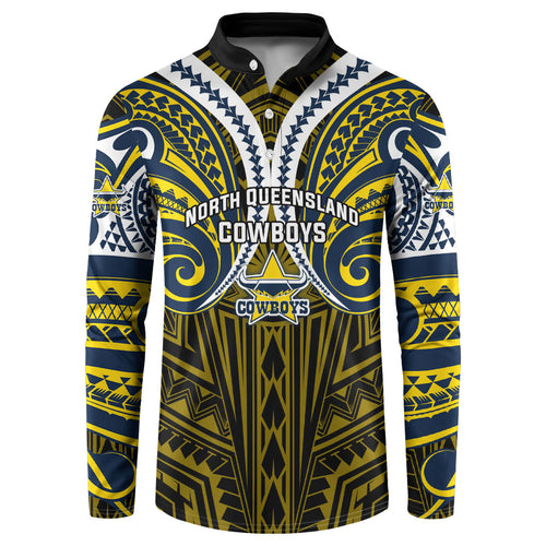 Custom North Queensland Cowboys Button Sweatshirt Bull Warrior Polynesia Islander Rugby Mascot