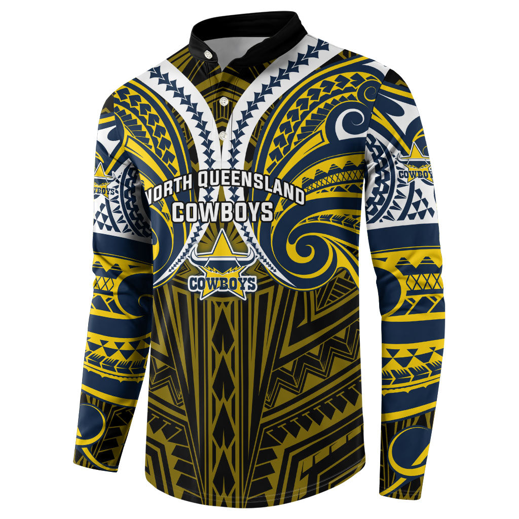 Custom North Queensland Cowboys Button Sweatshirt Bull Warrior Polynesia Islander Rugby Mascot