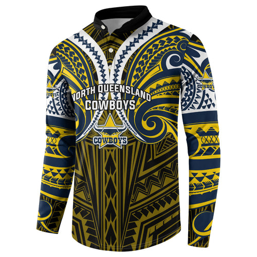 Custom North Queensland Cowboys Button Sweatshirt Bull Warrior Polynesia Islander Rugby Mascot