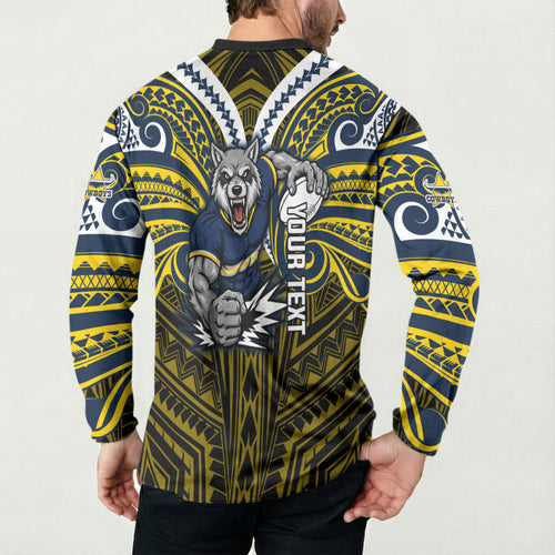 Custom North Queensland Cowboys Button Sweatshirt Bull Warrior Polynesia Islander Rugby Mascot