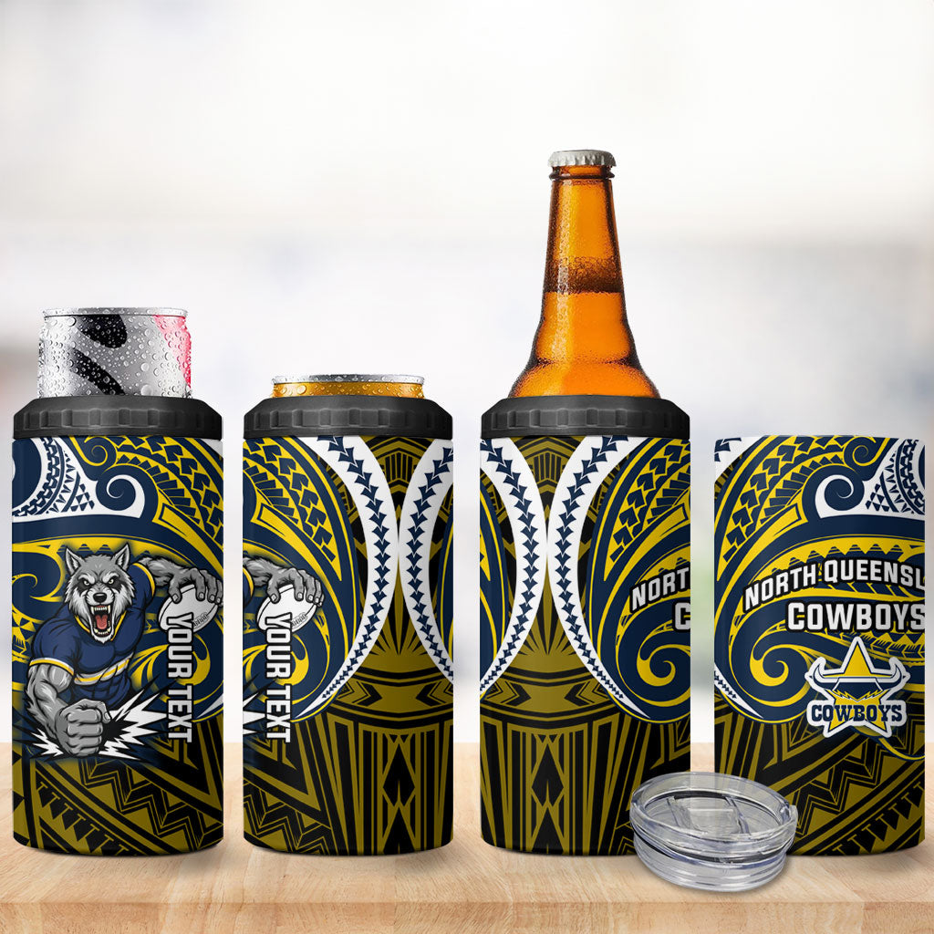 Custom North Queensland Cowboys 4 in 1 Can Cooler Tumbler Bull Warrior Polynesia Islander Rugby Mascot