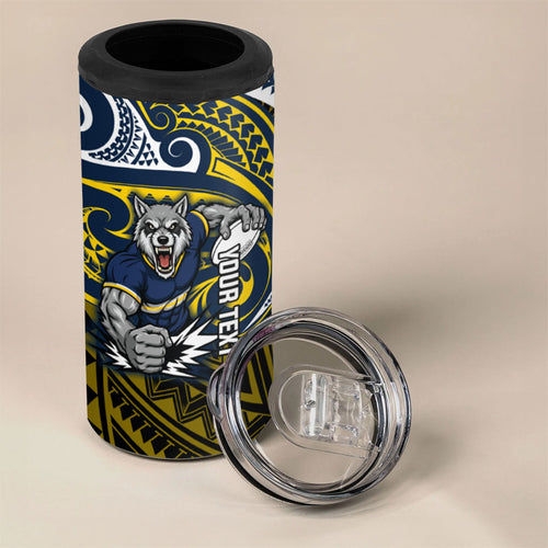 Custom North Queensland Cowboys 4 in 1 Can Cooler Tumbler Bull Warrior Polynesia Islander Rugby Mascot