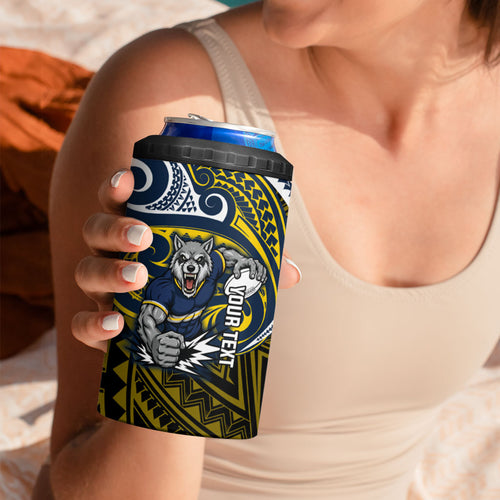 Custom North Queensland Cowboys 4 in 1 Can Cooler Tumbler Bull Warrior Polynesia Islander Rugby Mascot