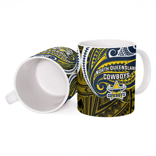 Custom North Queensland Cowboys Ceramic Mug Bull Warrior Polynesia Islander Rugby Mascot