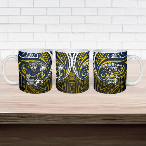 Custom North Queensland Cowboys Ceramic Mug Bull Warrior Polynesia Islander Rugby Mascot