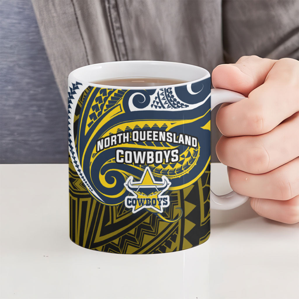 Custom North Queensland Cowboys Ceramic Mug Bull Warrior Polynesia Islander Rugby Mascot