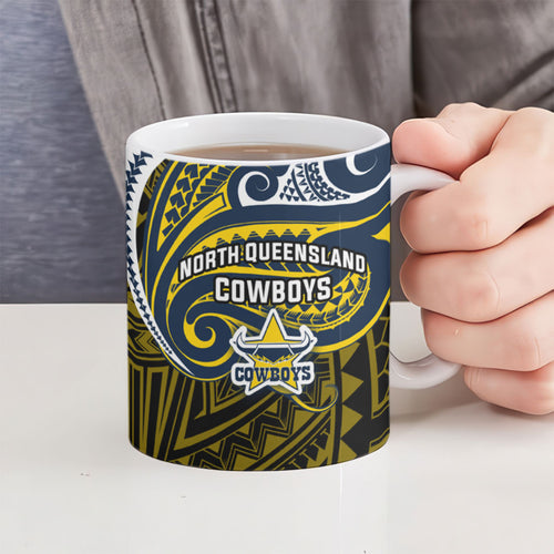 Custom North Queensland Cowboys Ceramic Mug Bull Warrior Polynesia Islander Rugby Mascot