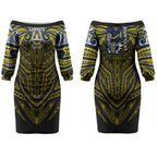 Custom North Queensland Cowboys Couples Matching Off The Shoulder Long Sleeve Dress and Hawaiian Shirt Bull Warrior Polynesia Islander Rugby Mascot