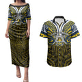 Custom North Queensland Cowboys Couples Matching Puletasi and Hawaiian Shirt Bull Warrior Polynesia Islander Rugby Mascot