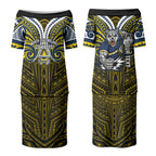 Custom North Queensland Cowboys Couples Matching Puletasi and Hawaiian Shirt Bull Warrior Polynesia Islander Rugby Mascot
