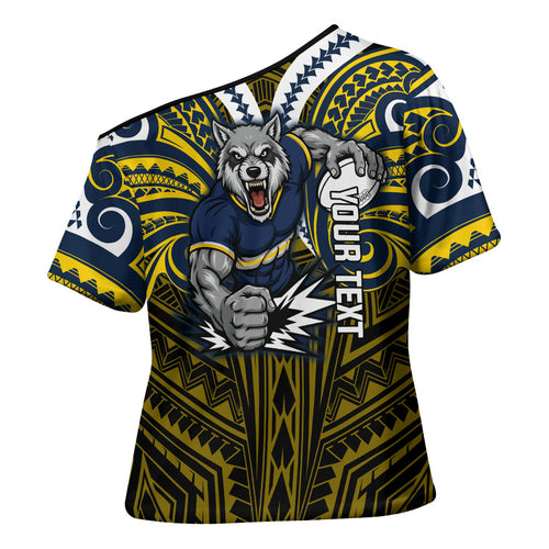 Custom North Queensland Cowboys Cross Shoulder Shirt Bull Warrior Polynesia Islander Rugby Mascot