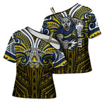 Custom North Queensland Cowboys Cross Shoulder Shirt Bull Warrior Polynesia Islander Rugby Mascot