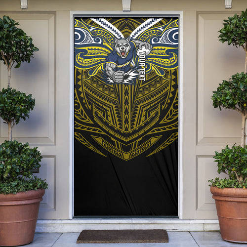 Custom North Queensland Cowboys Door Cover Bull Warrior Polynesia Islander Rugby Mascot