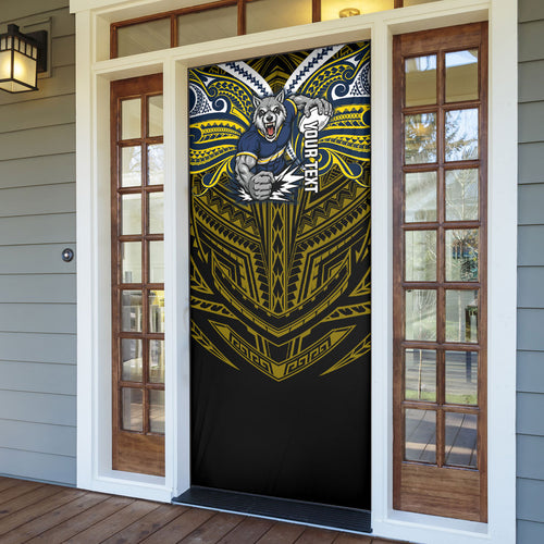 Custom North Queensland Cowboys Door Cover Bull Warrior Polynesia Islander Rugby Mascot