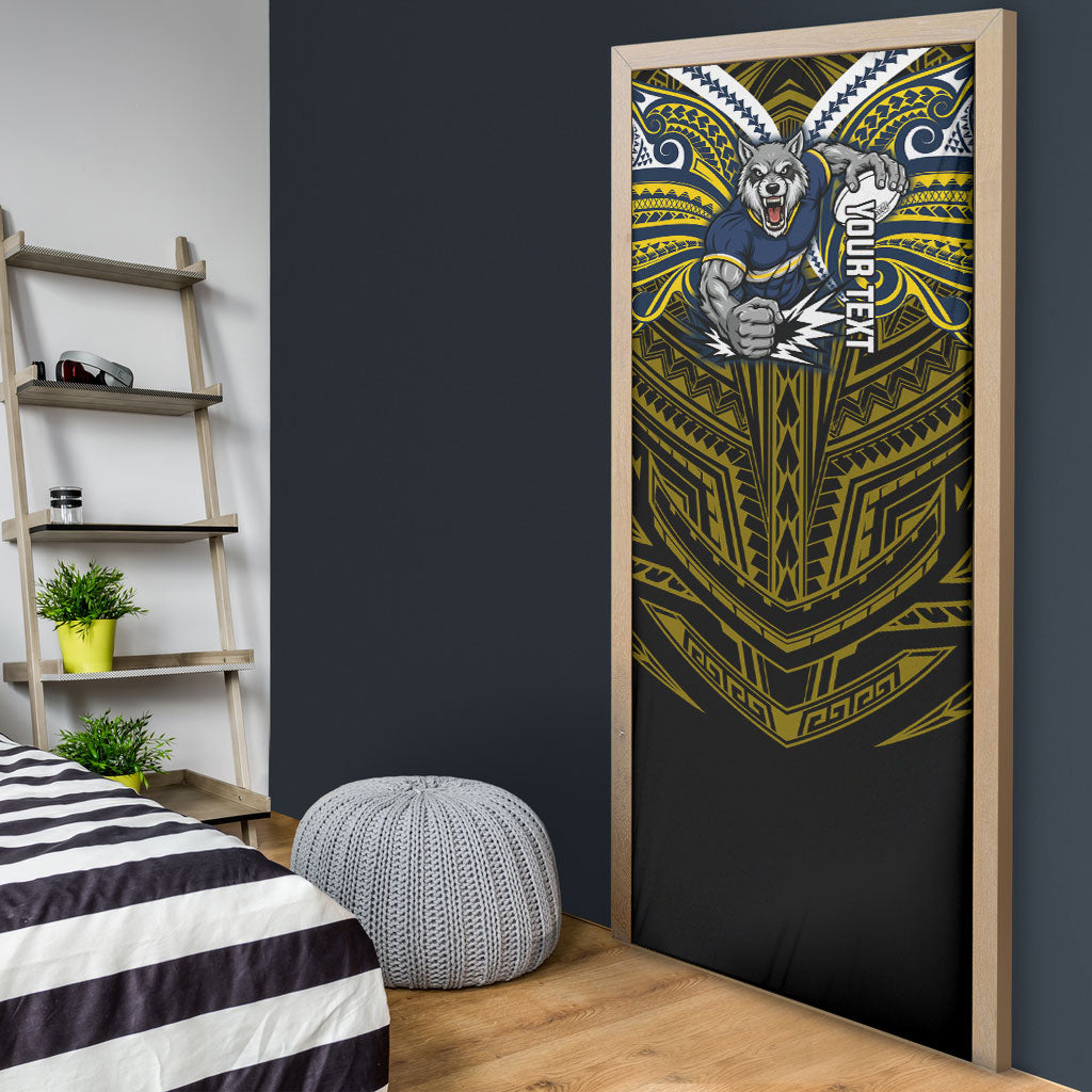 Custom North Queensland Cowboys Door Cover Bull Warrior Polynesia Islander Rugby Mascot