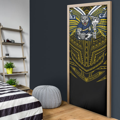 Custom North Queensland Cowboys Door Cover Bull Warrior Polynesia Islander Rugby Mascot