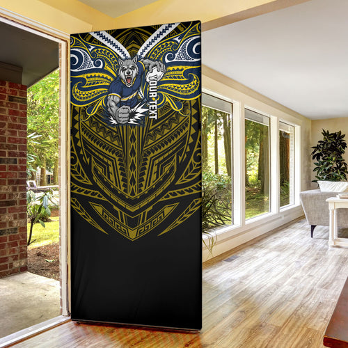 Custom North Queensland Cowboys Door Cover Bull Warrior Polynesia Islander Rugby Mascot