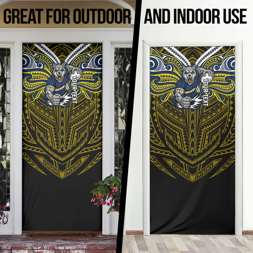 Custom North Queensland Cowboys Door Cover Bull Warrior Polynesia Islander Rugby Mascot