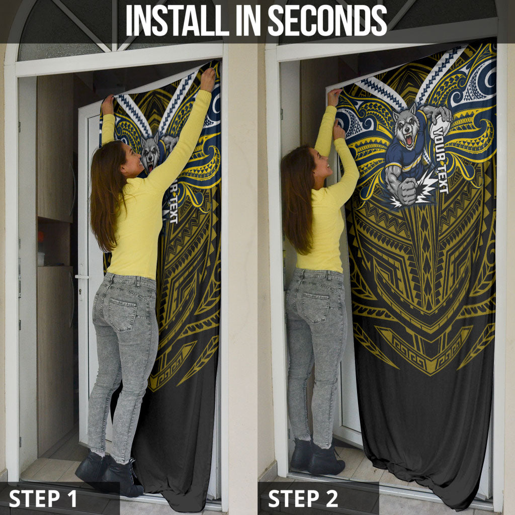 Custom North Queensland Cowboys Door Cover Bull Warrior Polynesia Islander Rugby Mascot