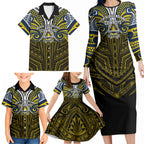 Custom North Queensland Cowboys Family Matching Long Sleeve Bodycon Dress and Hawaiian Shirt Bull Warrior Polynesia Islander Rugby Mascot