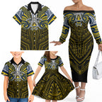 Custom North Queensland Cowboys Family Matching Off The Shoulder Long Sleeve Dress and Hawaiian Shirt Bull Warrior Polynesia Islander Rugby Mascot