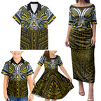 Custom North Queensland Cowboys Family Matching Puletasi and Hawaiian Shirt Bull Warrior Polynesia Islander Rugby Mascot