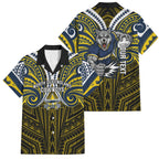 Custom North Queensland Cowboys Family Matching Puletasi and Hawaiian Shirt Bull Warrior Polynesia Islander Rugby Mascot