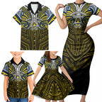 Custom North Queensland Cowboys Family Matching Short Sleeve Bodycon Dress and Hawaiian Shirt Bull Warrior Polynesia Islander Rugby Mascot