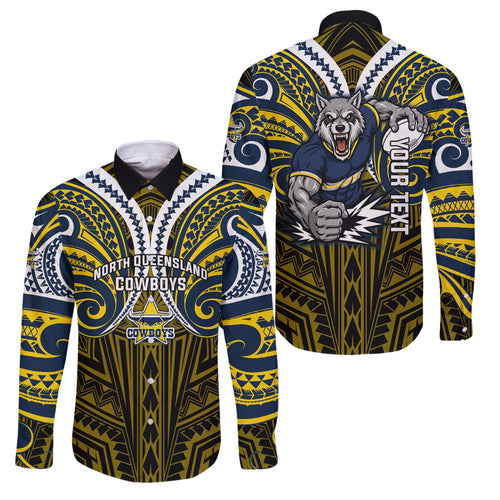 Custom North Queensland Cowboys Family Matching Summer Maxi Dress and Hawaiian Shirt Bull Warrior Polynesia Islander Rugby Mascot