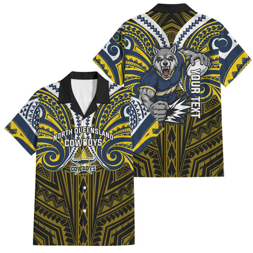 Custom North Queensland Cowboys Family Matching Tank Maxi Dress and Hawaiian Shirt Bull Warrior Polynesia Islander Rugby Mascot