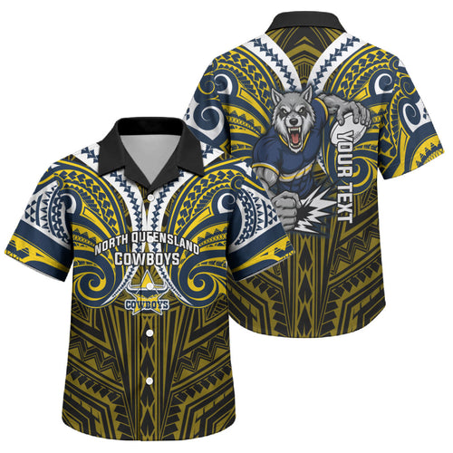 Custom North Queensland Cowboys Family Matching Tank Maxi Dress and Hawaiian Shirt Bull Warrior Polynesia Islander Rugby Mascot
