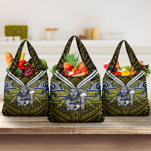 Custom North Queensland Cowboys Grocery Bag Bull Warrior Polynesia Islander Rugby Mascot