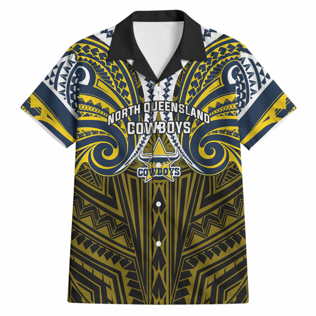 Custom North Queensland Cowboys Hawaiian Shirt Bull Warrior Polynesia Islander Rugby Mascot